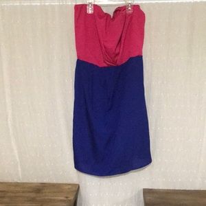 Strapless night out dress pink and blue